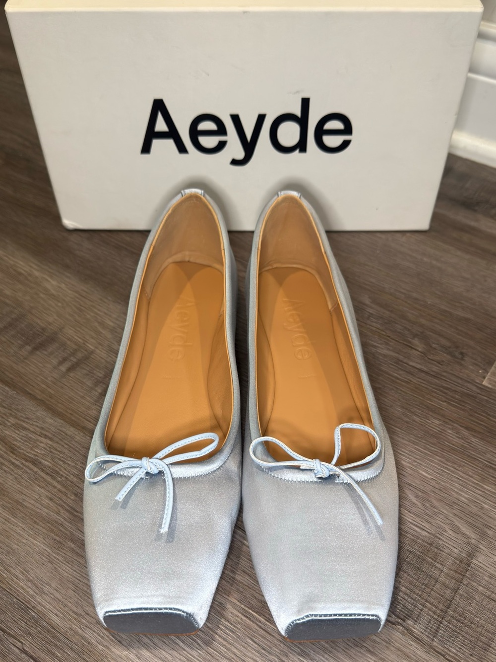 Aeyde Gabriella Satin Powder Blue Ballet Flats